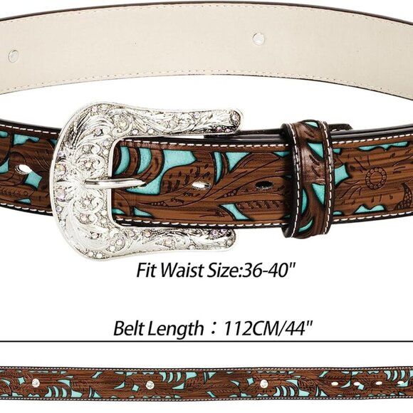 Adjustable-Vintage-Western-Cowboy-Belt Women Men - Cowboy-Style Engraved-Buckle - Picture 10 of 11